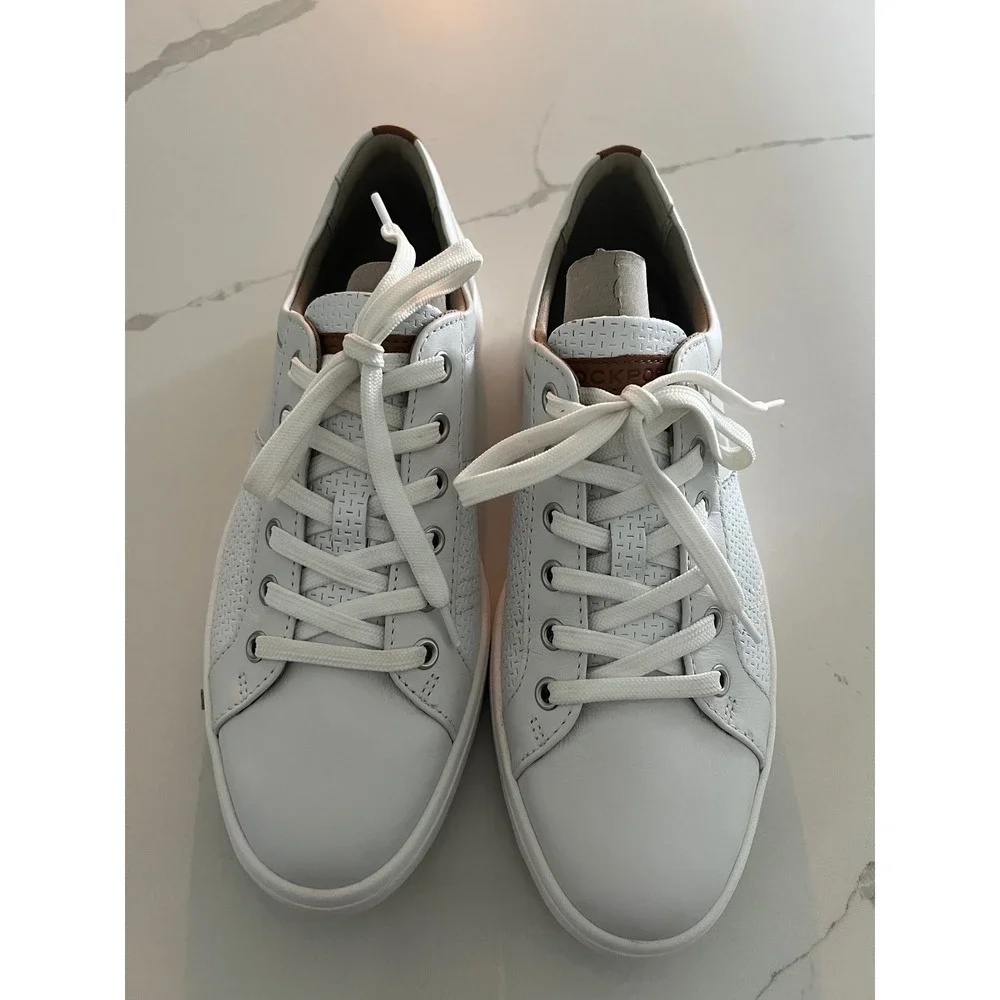 Rockport Mens‎ White Leather Perforated Lace Up Sneakers Shoes 7.5M